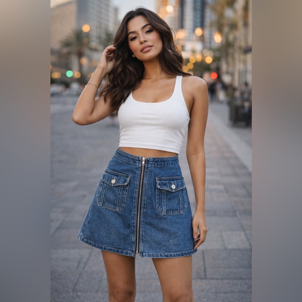 Vintage Cotton Ginny Denim Zip Front Mini Skirt Y2K Street Style
